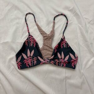 Acacia Swimwear Pink and Blue Leaf Print Top